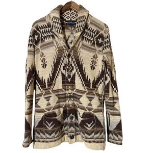 Ralph Lauren Brown Aztec Cardigan Shawl Womens Sz S Southwestern Tribal Rodeo